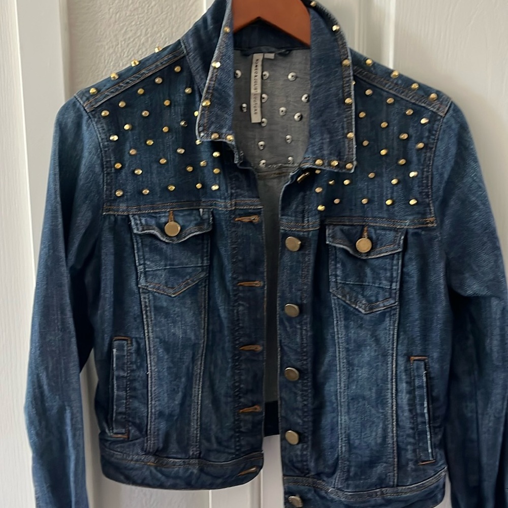 Romeo and Juliet couture jean jacket with gold studs